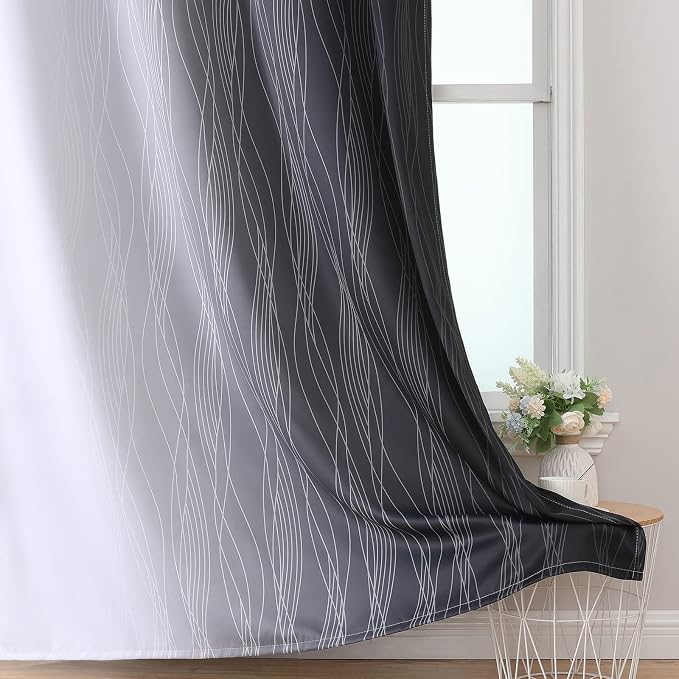 Estelar Textiler Black and Greyish White Ombre Blackout Curtains 90 Inch Length - Image 6