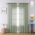 Lecloud Sage Green Sheer Curtains 84 Inches Long 2 Panels Set, Solid Voile by Lecloud