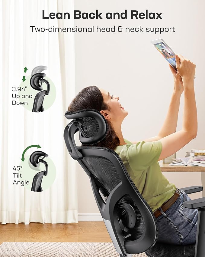 Marsail Ergonomic Mesh Office Chair, Ergonomic Gaming Chair with Adjustable Lumbar Support, 2D Headrest & Up and Down Armrest