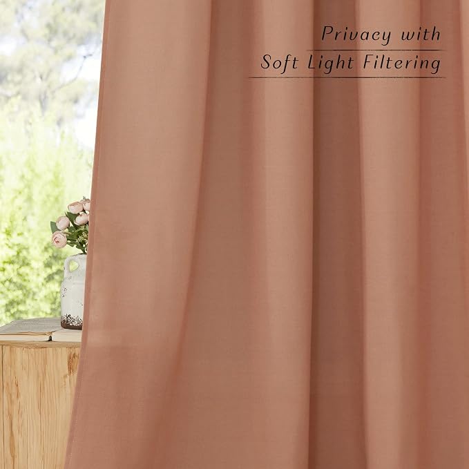 NICETOWN Terracotta Thick Linen Curtains 72" Length, Grommet Privacy Window - Image 5