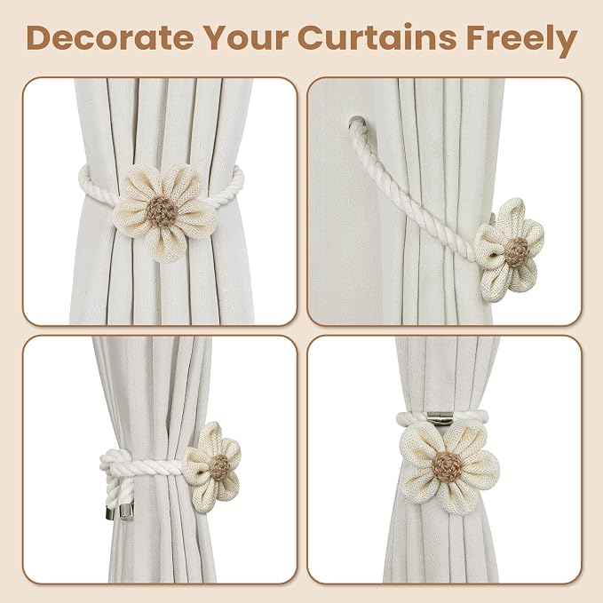 KLOGTSIND Magnetic Curtain Tiebacks, 2 Pack Flower Curtain Holdbacks - Image 4