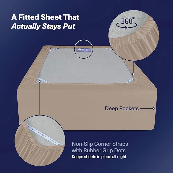 Kickoff Viscose Bamboo Sheets Twin XL Size 3-pc 100% Organic Bamboo Viscose Bed Cooling Sheets Twin XL Size Set Cool Bedding for hot Sleepers Sheet, Flat, Fitted, Pillowcase (Iced Latte, TXL)