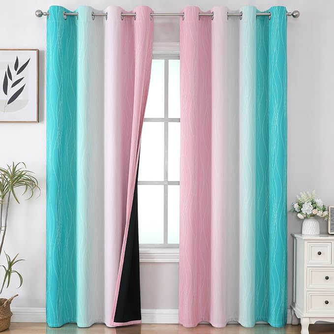 Estelar Textiler Pink and Teal Gradient Blackout Curtains by ESTELARTEXTILER