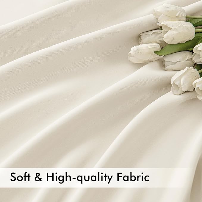 MIULEE Beige White Back Tab Blackout Curtains 120 Inch Long 2 Panels Set - Image 6