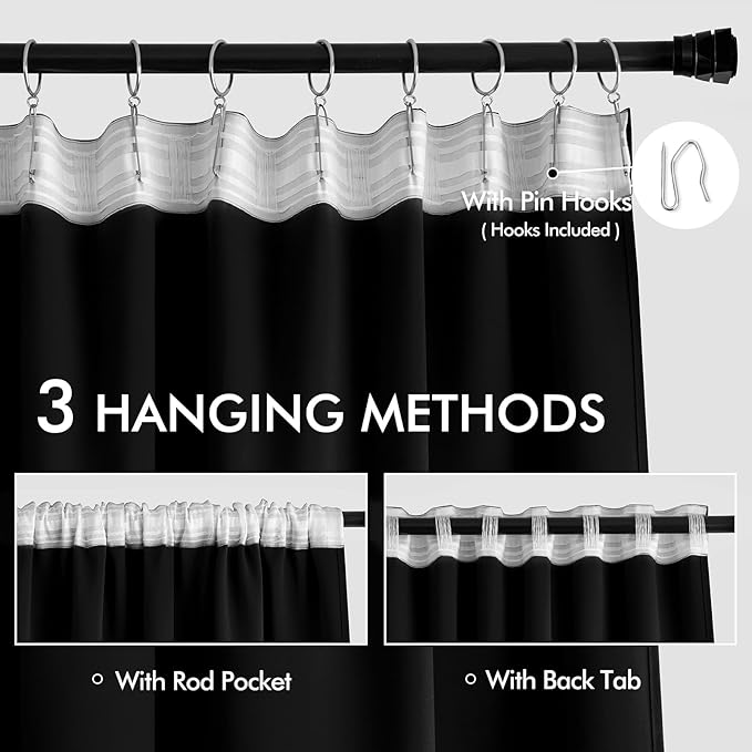 MIULEE Black Back Tab Blackout Curtains 98 Inch Length 2 Panels Set - Image 3
