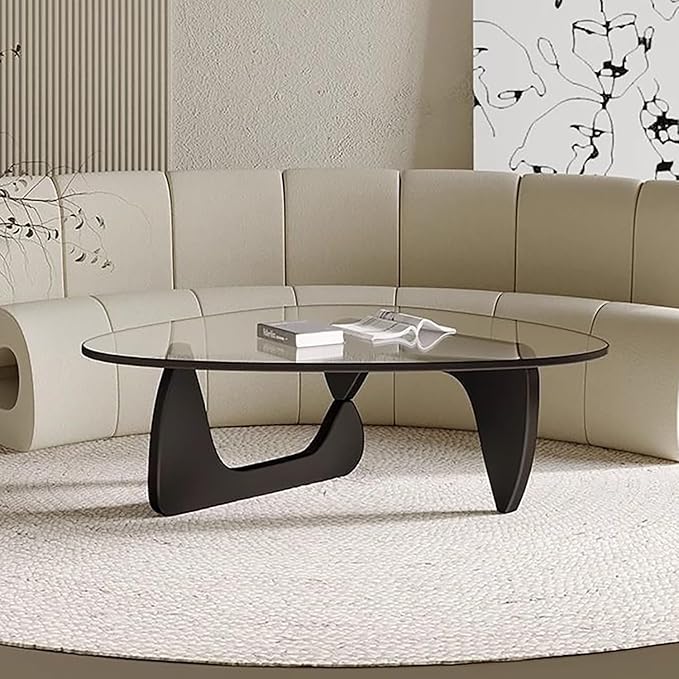 Mid Century Modern Glass Coffee Table for Living Room, Small Coffee Tables, Suitable for Bedroom Living Room Reception Office Tables（Black/Transparent，Small）