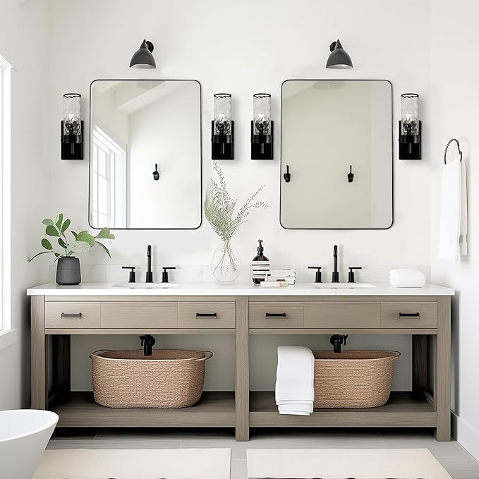 ANDY STAR Wall Mirror for Bathroom, 20”x28” Black Bathroom Mirror, Rounded Rectangle Mirror in Premium Stainless Steel Metal Frame Hangs Horizontal Or Vertical