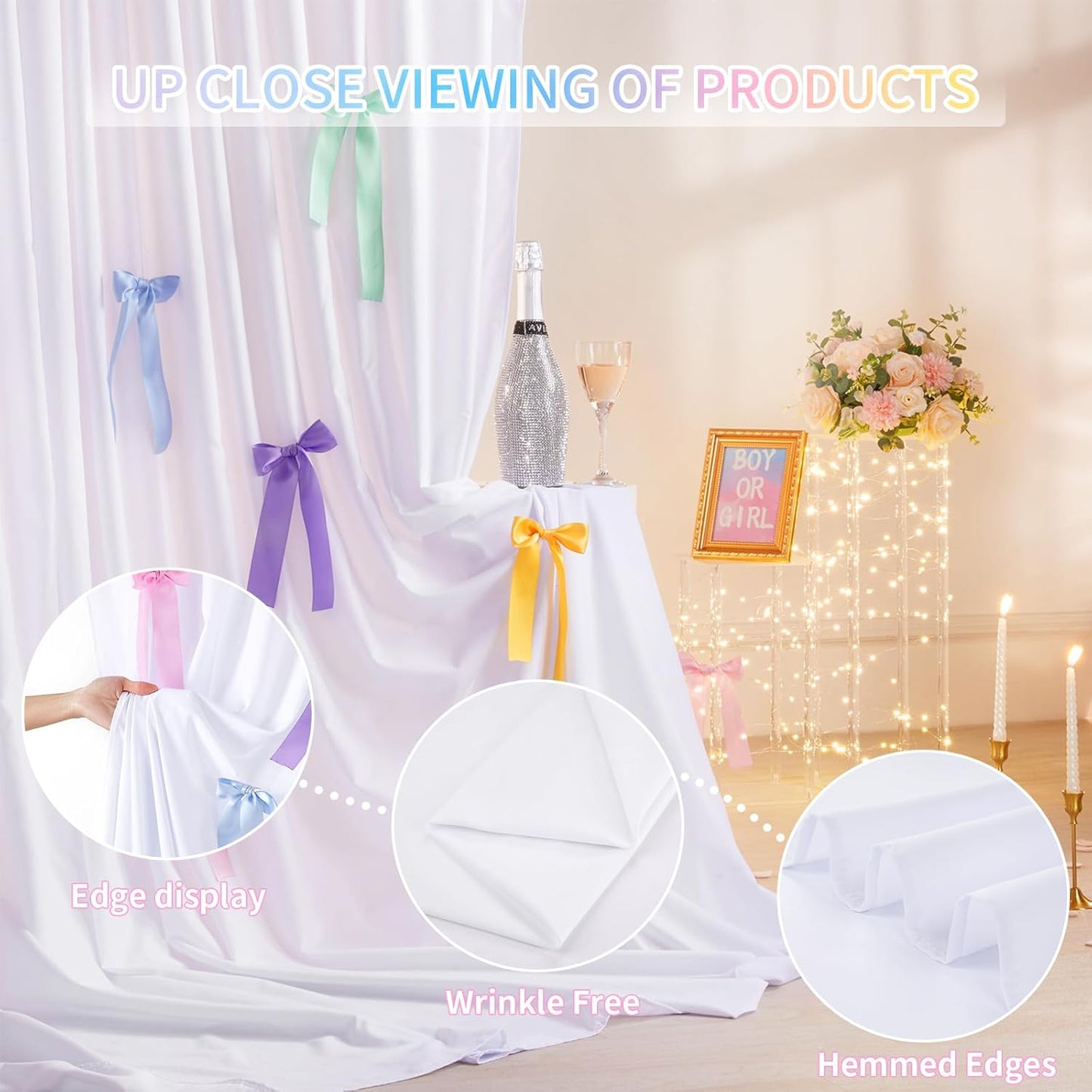 White Backdrop Curtain: 5.8×8ft Backdrop DIY Creative Photography Props Background - Shower Party Event Decorations