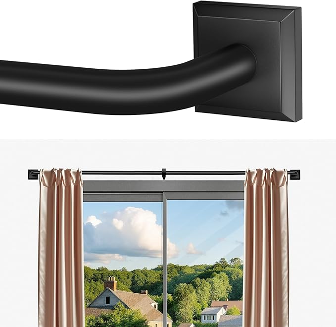 Black Curtain Rods for Windows 48-90Inch Heavy Duty Wrap Around Blackout by RBYCOS