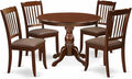 East West Furniture HBDA5-MAH-C 5 Piece Dinette Set for 4 Includes a Round Dining Room Table with Pedestal and 4 Linen Fabric Kitchen Dining Chairs, 42x42 Inch, Mahogany