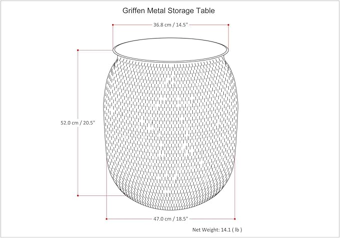 SIMPLIHOME Griffen Contemporary 19 inch Wide Metal Storage Accent Side Table in Antique Gold, Fully Assembled for the Living Room and Bedroom