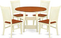 East West Furniture SUWE5-BMK-W 5 Piece Dining Table Set for 4 Includes a Round Kitchen Table with Dropleaf & Shelves and 4 Kitchen Dining Chairs, 42x42 Inch, Buttermilk & Cherry