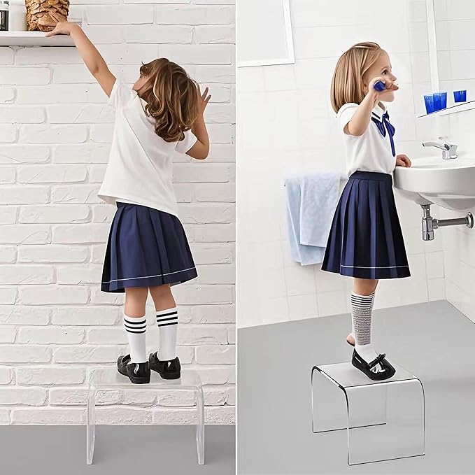 Acrylic Kids' Step Stool – Small Footstool for Bathroom, Kitchen & Bedroom, 12.5”x9.7”x9”, Holds 200lbs, Multi-Use as Toilet Stool, Shower/Water-Resistant Stool, Seating and Placing Items (Off-White)