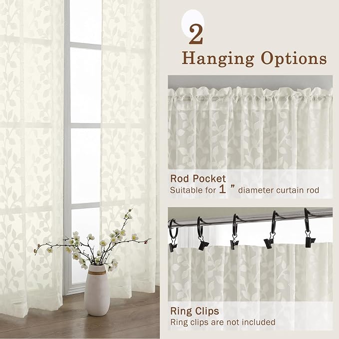 Chyhomenyc Ivory Sheer Curtains 72 Inches Long 2 Panels Set, Light Filtering - Image 6