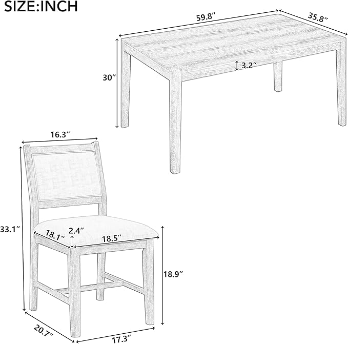 Merax 7 Pieces Retro Dining Set for 6, Rectangular Wood Dining Table with 6 Upholstered Chairs for Kitchen, Living Room, Espresso