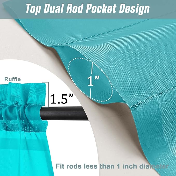 Turquoise Sheer Curtains for Window 96 Inches Long 2 Panels, Soft Airy Light - Image 3