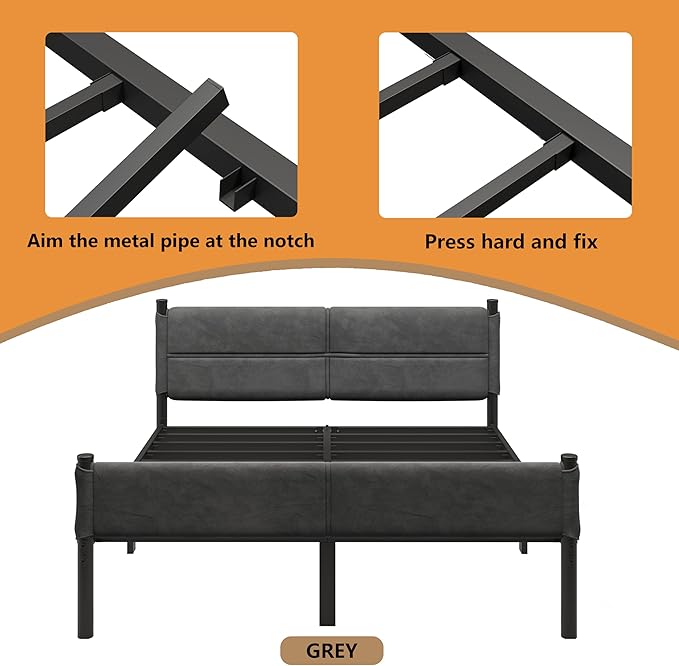 Metal Bed Frame,14Inch King Size Bed Frame with Storage Space,Heavy Duty Sturdy Mattress Foundation,Easy Assembly,No Box Spring Needed,Black,King Grey
