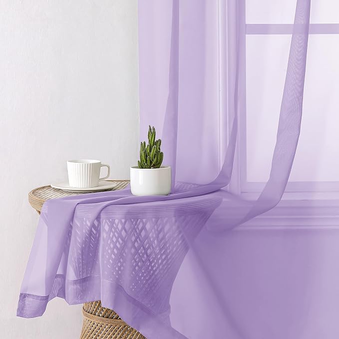 Aiyufeng Light Purple Sheer Curtain Panels Pair Sold 90 Inch Length, Light - Image 6