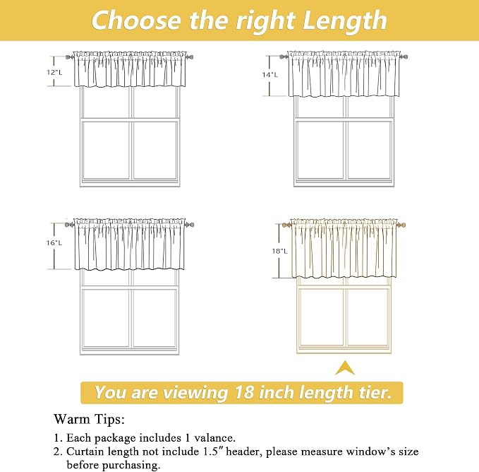 OWENIE Linen Valances for Windows 1 Pcs 18 Inch Length, Light Filtering - Image 2