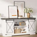 IDEALHOUSE Farmhouse TV Stand and Entertainment Center for Tv up to 65 inches with Sliding Barn Doors and Adjustable Shelf, Tv Media Console Table with Storage Cabinet for Living Room, White & Black