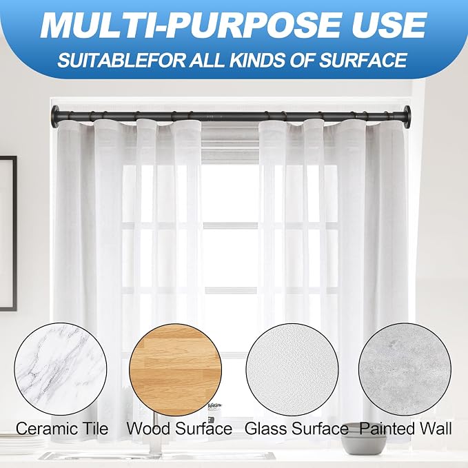CorkLatta Black Shower Curtain Rod 31 to 92 Inch, 1 Inch Diameter Adjustable - Image 5
