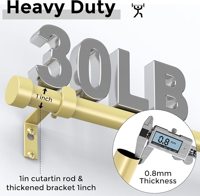 VOIIY 2 Pack Gold Curtain Rods for Windows 28 to 48 Inch, Size:30''-60'' - Image 4