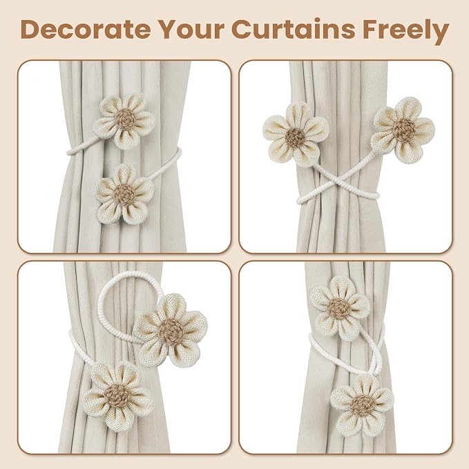 KLOGTSIND Flower Curtain Tiebacks, 4 Pack Curtain Ties Elegant DIY Curtain - Image 5