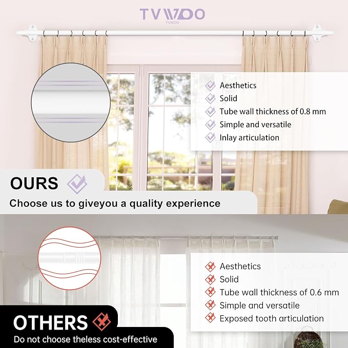 TVWOO White Wrap Around Curtain Rods:5/8" Small Blackout Adjustable Window - Image 6