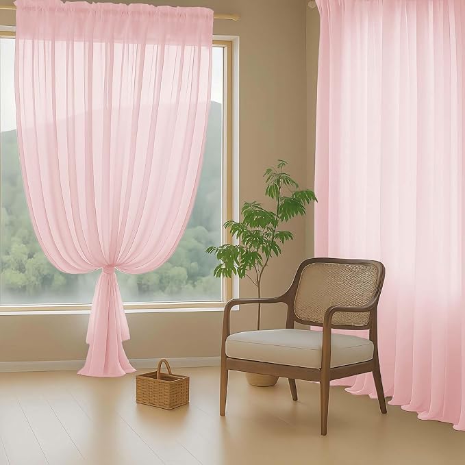 Blush Pink Sheer Curtains 84 Inches Long 2 Panels, Elegant Airy Transparent - Image 8