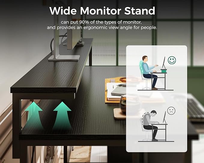 AODK Computer Desk with Drawers and Keyboard Tray, 63" Office Desk with Power Outlet and LED Lights, Reversible Study Work Desk with Printer Shelf and PC Stand for Home Office, Black