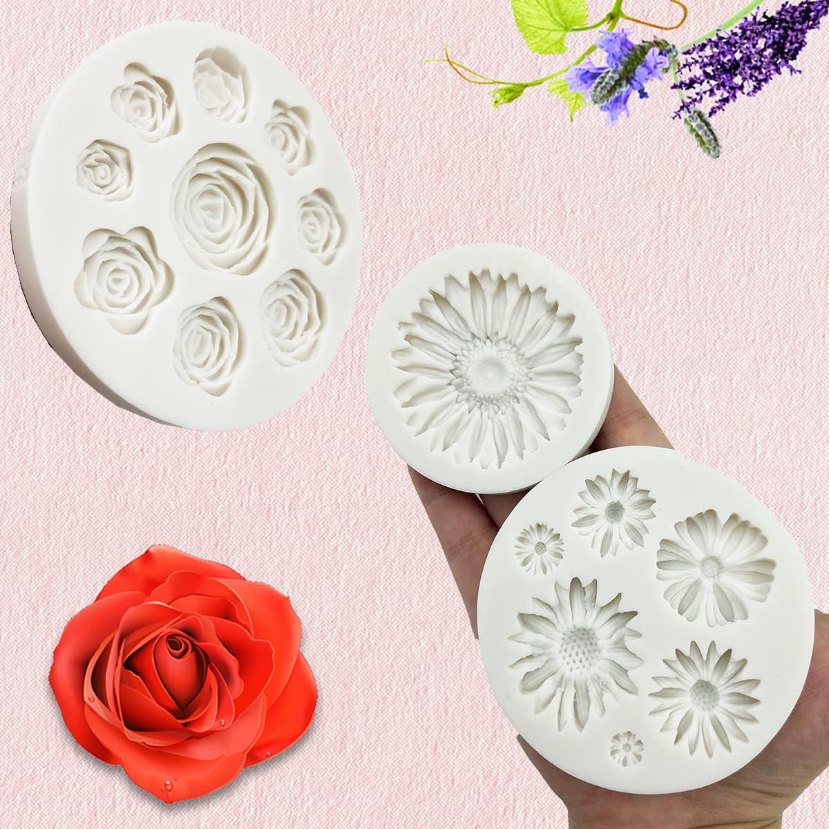 Flower Silicone Fondant Molds, 5pcs Butterfly Daisy Rose Chrysanthemum Flower Silicone Mould Candy Chocolate Molds for DIY Cake Cookie Pudding Gum Paste Cupcake Cake Topper Decoration Desserts Sugar
