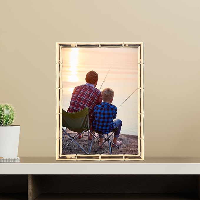 Lawrence Frames 5" W x 7" H Gold Metal Picture Frame with Bamboo Design (712257)