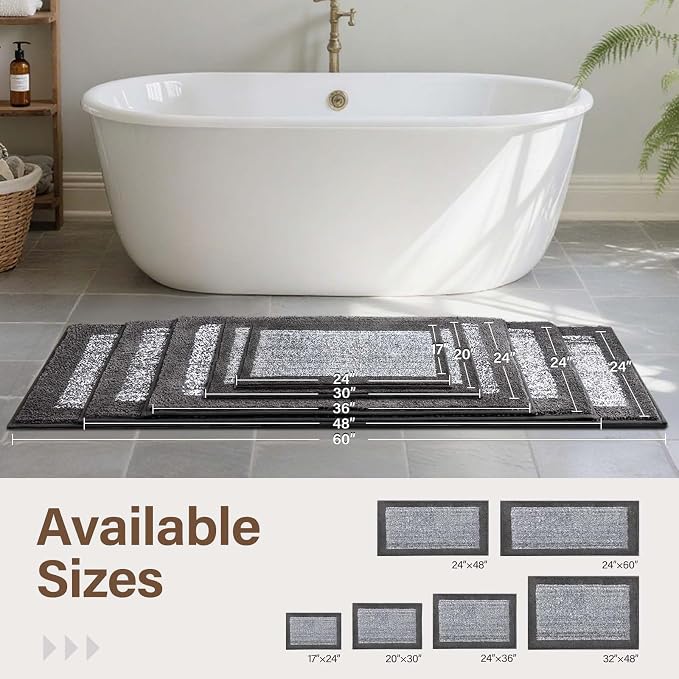 60x24 Long Bathroom Rugs Washable Non Slip, Soft Absorbent Quick Dry Mats - Image 8
