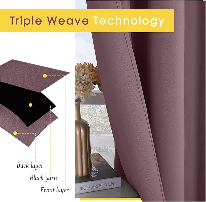 NICETOWN Blackout Curtains for Bedroom, Dry Rose, 34 W by 80 L, Thermal - Image 4
