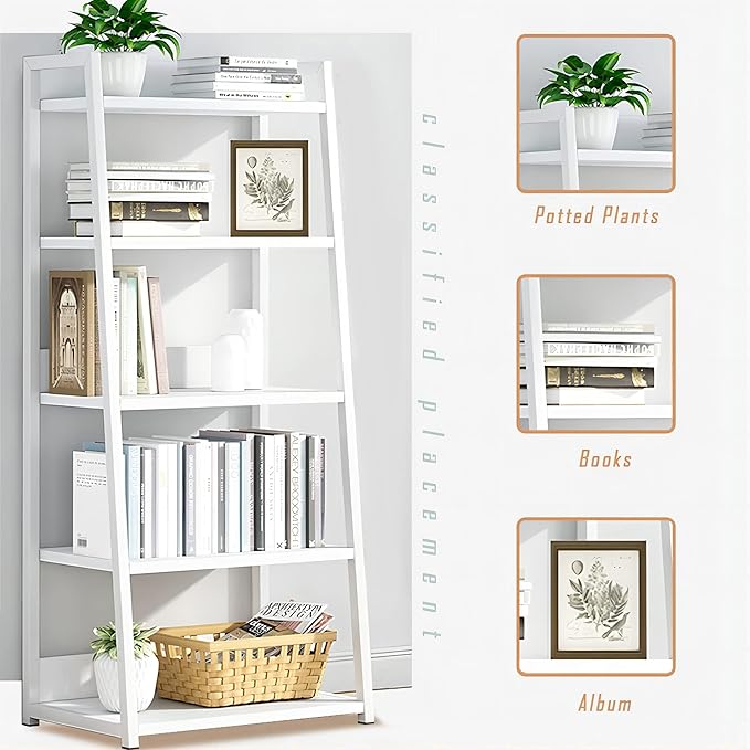 IOTXY 4 Tier Open Bookshelf - Steel and Wood Display Stand, 50CM Width Floor-Standing Bookcase, White