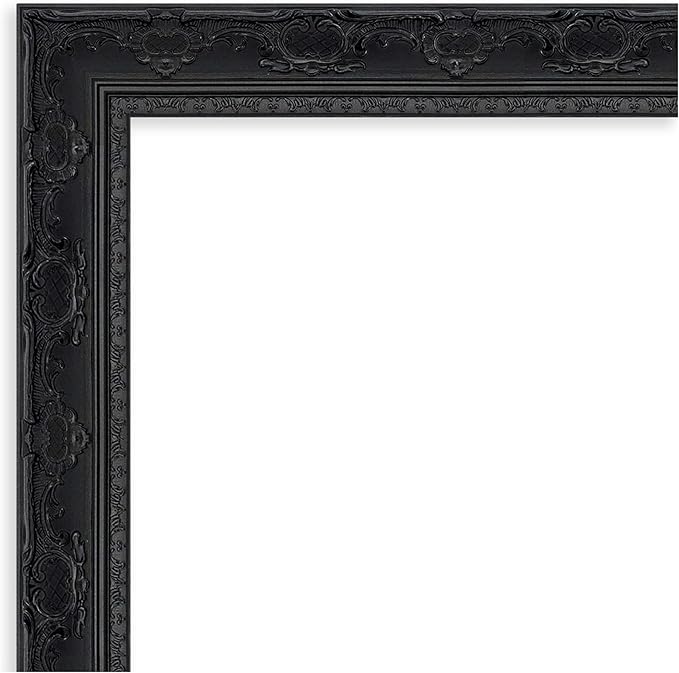 Amanti Art Bathroom Mirror for Over Sink, 25x25 Filigree Gloss Black Square Vanity Mirror, Medium Traditional Frame, Hangs Horizonally and Vertically, Bathroom Wall Decor, Beveled Edge