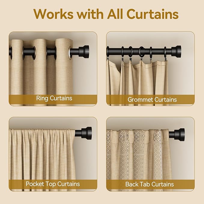 YaFex Curtain Rods 32-144 Inch, Heavy Duty 1 Inch Adjustable Curtain Rod - Image 5