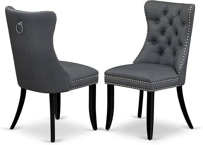 East West Furniture LGDA9-BLK-13 9 Piece Dining Set Includes a Rectangle Kitchen Table with Butterfly Leaf and 8 Polyester Fabric Upholstered Chairs, 42x84 Inch, Black