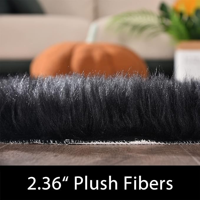 Latepis 10x14 Area Rugs for Living Room Black Fur Faux Sheepskin Rug Large - Image 3
