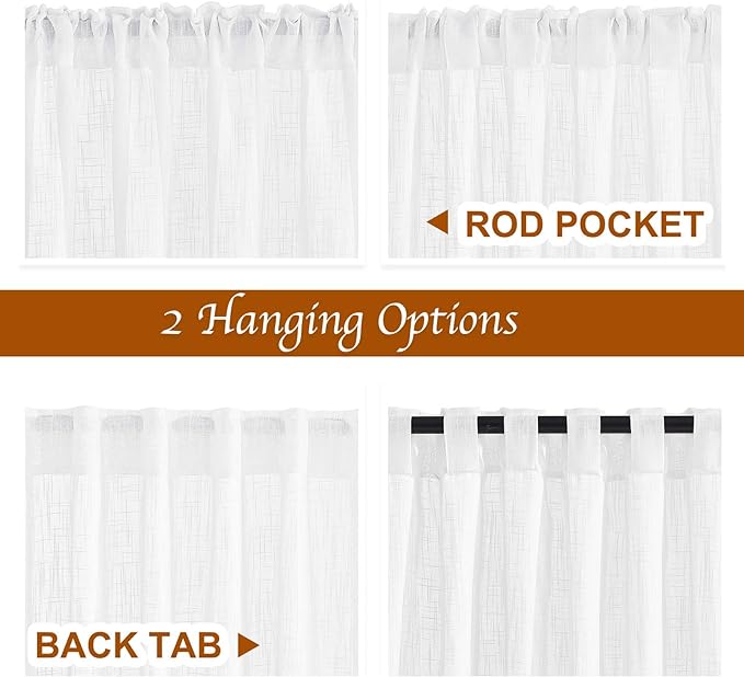 NICETOWN White Short Sheer Kitchen Curtains 45 inches Length, Linen Look Rod - Image 2