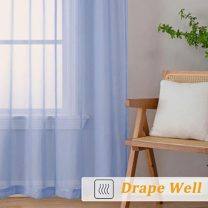 Gwine Denim Blue Sheer Kitchen Curtains 36 Inch Length - Image 7