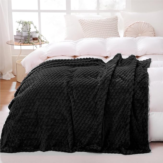 Puncuntex Black Throw Blanket 60"×80" inches Fuzzy 3D Jacquard Decorative - Image 3