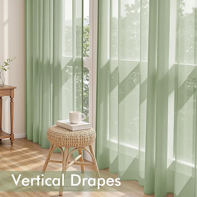 MIULEE Sage Green Sheer Curtains 84 Inches Long, 4 Panels Set, Light Filtering - Image 5