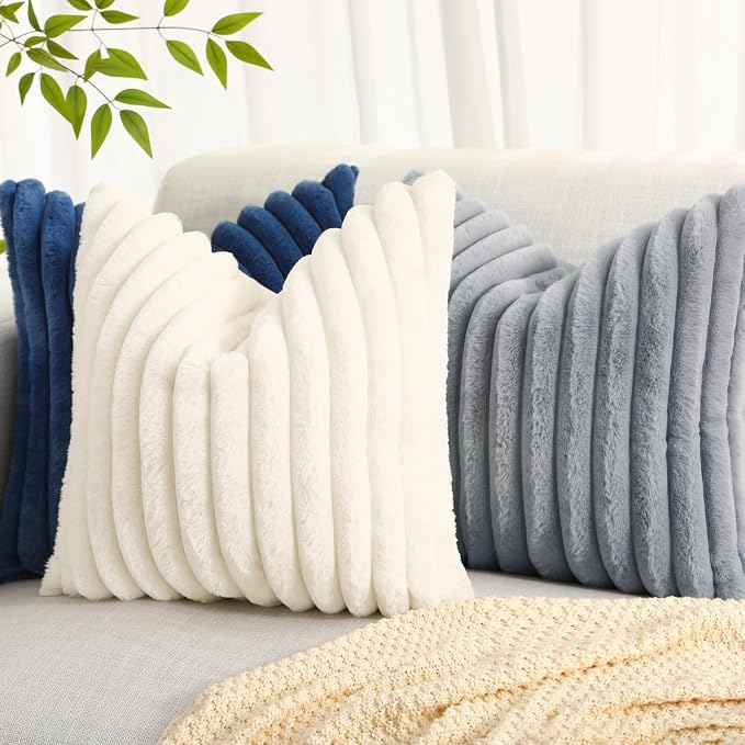 decorUhome Cozy Faux Fur Throw Pillow Covers 18x18 Set of 2 Decorative Soft - Image 6