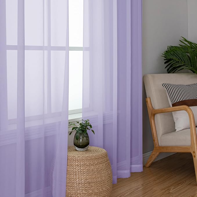Simplebrand Lavender Sheer Curtains 72 Inches Long 2 Panels - Image 4