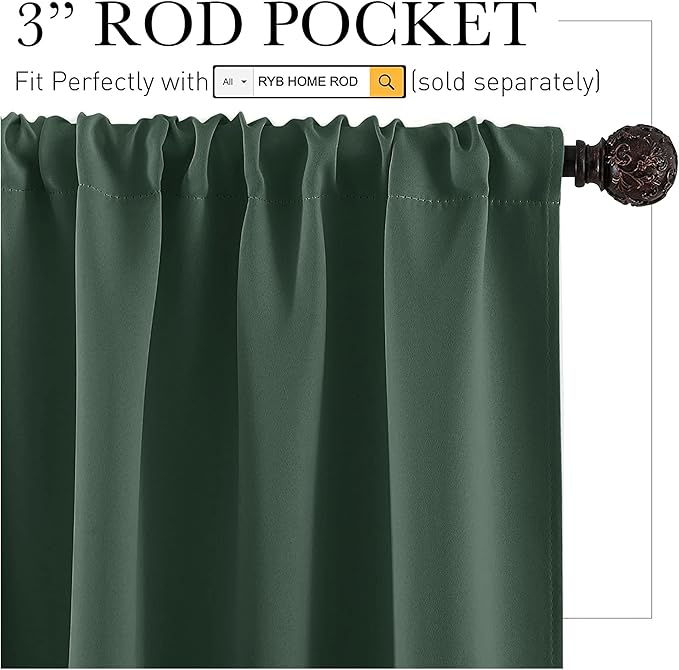 RYB HOME Kitchen Blackout Curtains Over Sink 36 inch Length, Rod Pocket Summer - Image 2