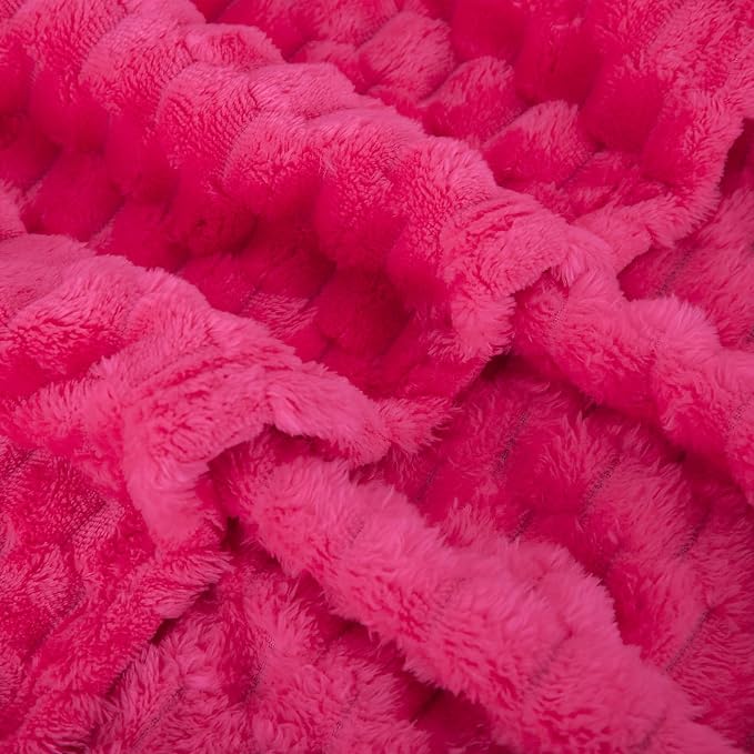 Puncuntex Hot Pink Throw Blanket 90"×90" inches Fuzzy 3D Jacquard Decorative - Image 6
