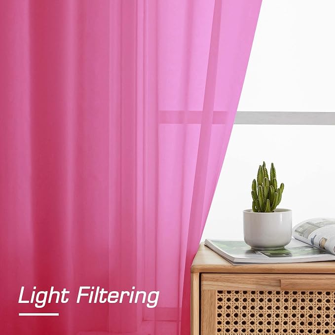 OWENIE Short Hot Pink Sheer Curtains 36 Inch Length 2 Panels Set, Kitchen Tiers - Image 4