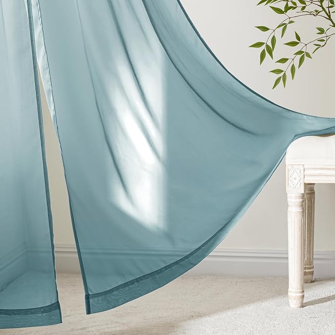 MIULEE Dusty Blue Sheer Curtains 90 Inches Long, 4 Panels Set, Light Filtering - Image 6