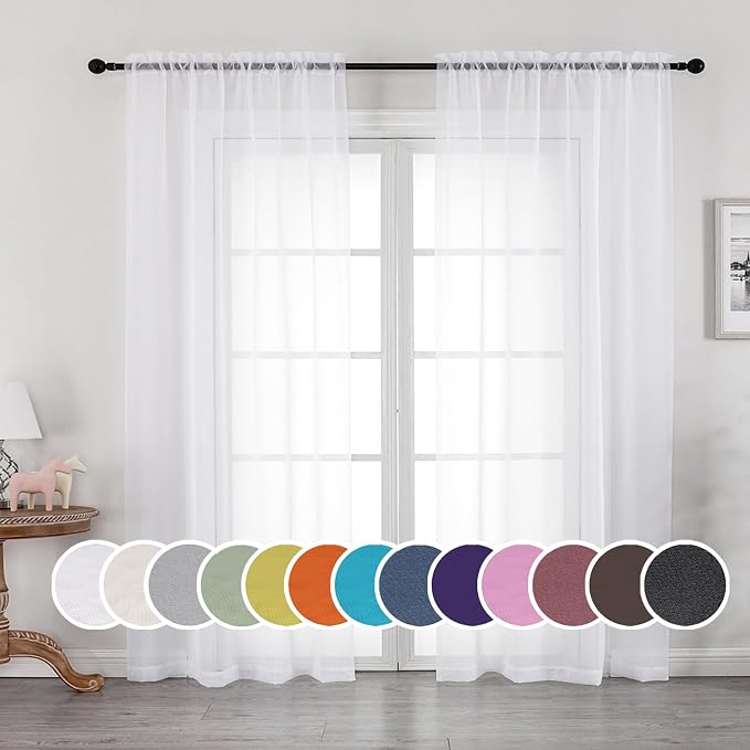 OWENIE White Sheer Curtains 96 Inches Long, Elegant Sheer Curtains by OWENIE